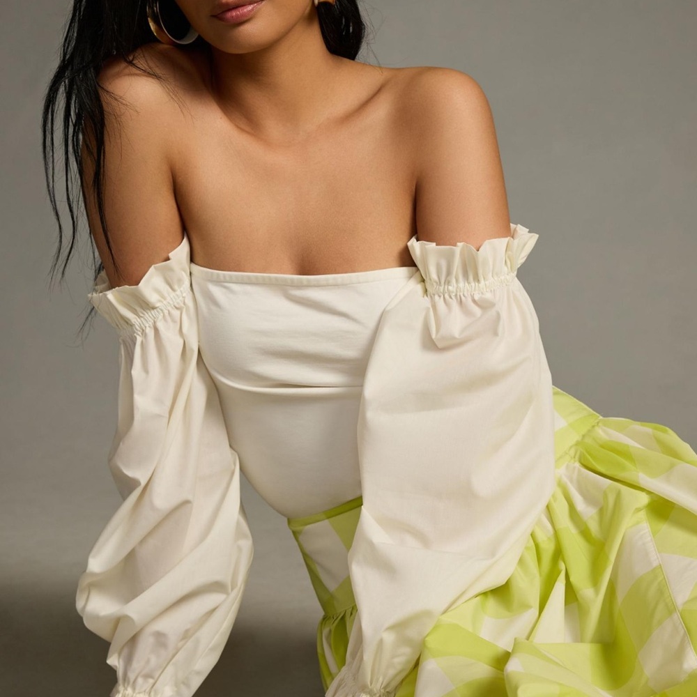 Anthropologie ruched off shoulder top